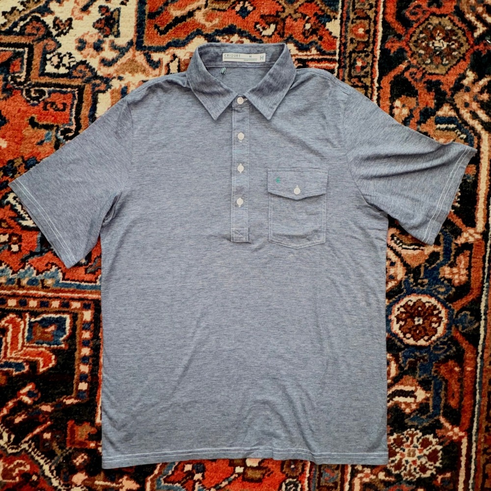 Criquet‎ Players Polo Shirt Mens M Blue Stripe Excellent Pima Cotton Short Slv